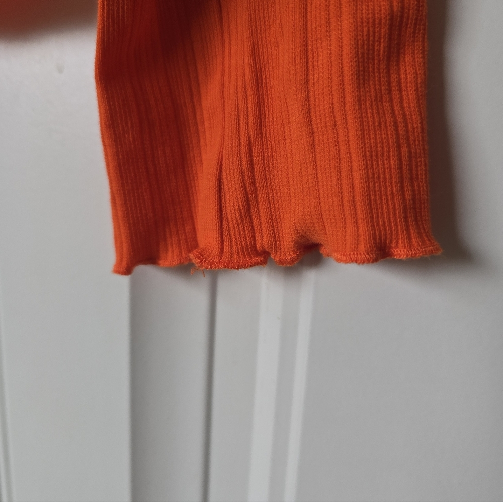 🍊✨ Anthropologie WRAY Orange Ribbed Lettuce Edge Button Down Cardigan XL - Picture 7 of 11
